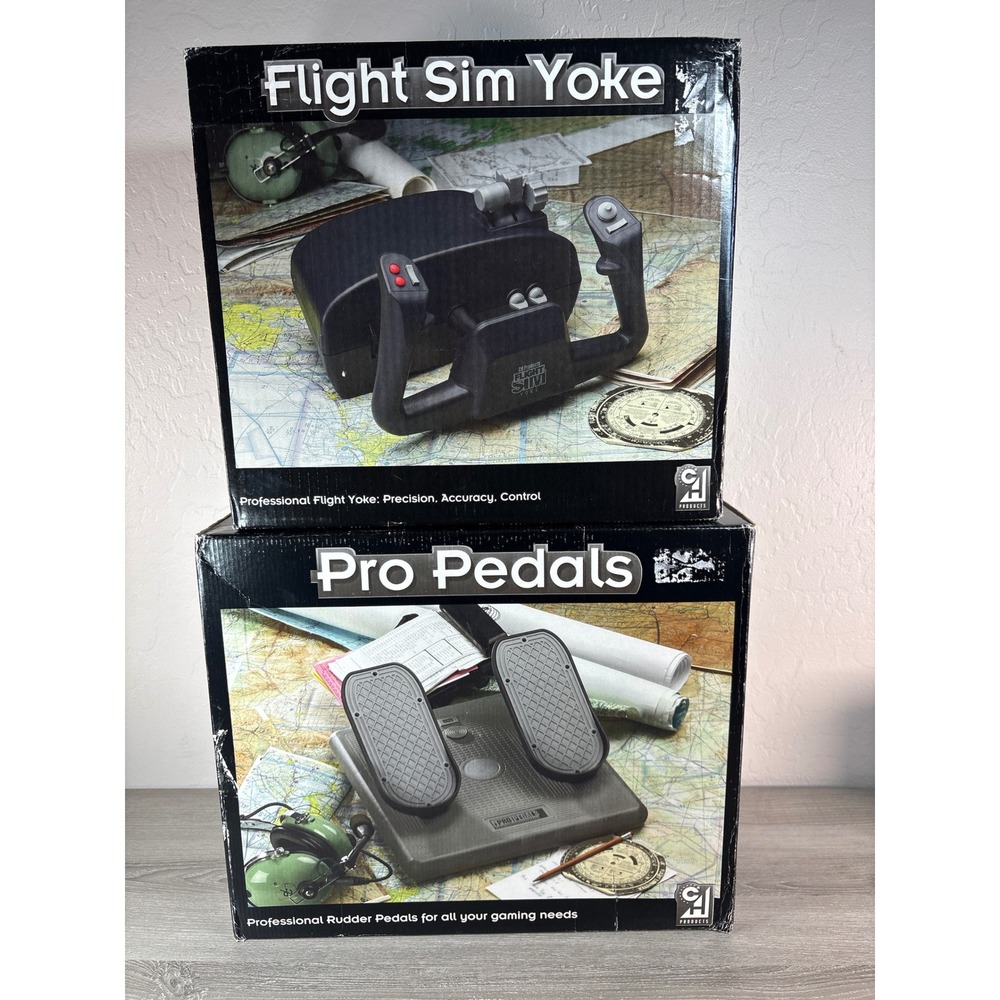 CH Products Flight Sim Yoke and Pro Pedals USB Flight Simulator Bundle PC Black